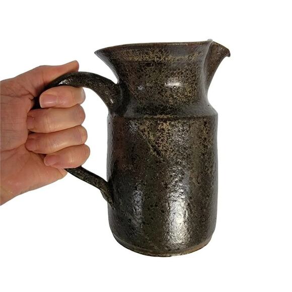Handmade Glazed Pottery Small Pitcher Rustic Brown Milk Jug - Picture 2 of 9